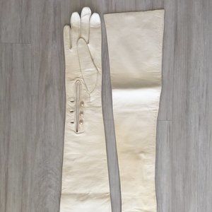 Antique Ivory Lleather Full Length Opera Gloves